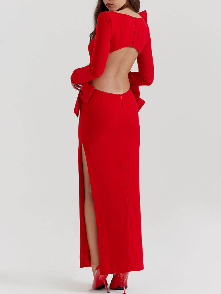 Faye | Comfy Maxi jurk met rode strik