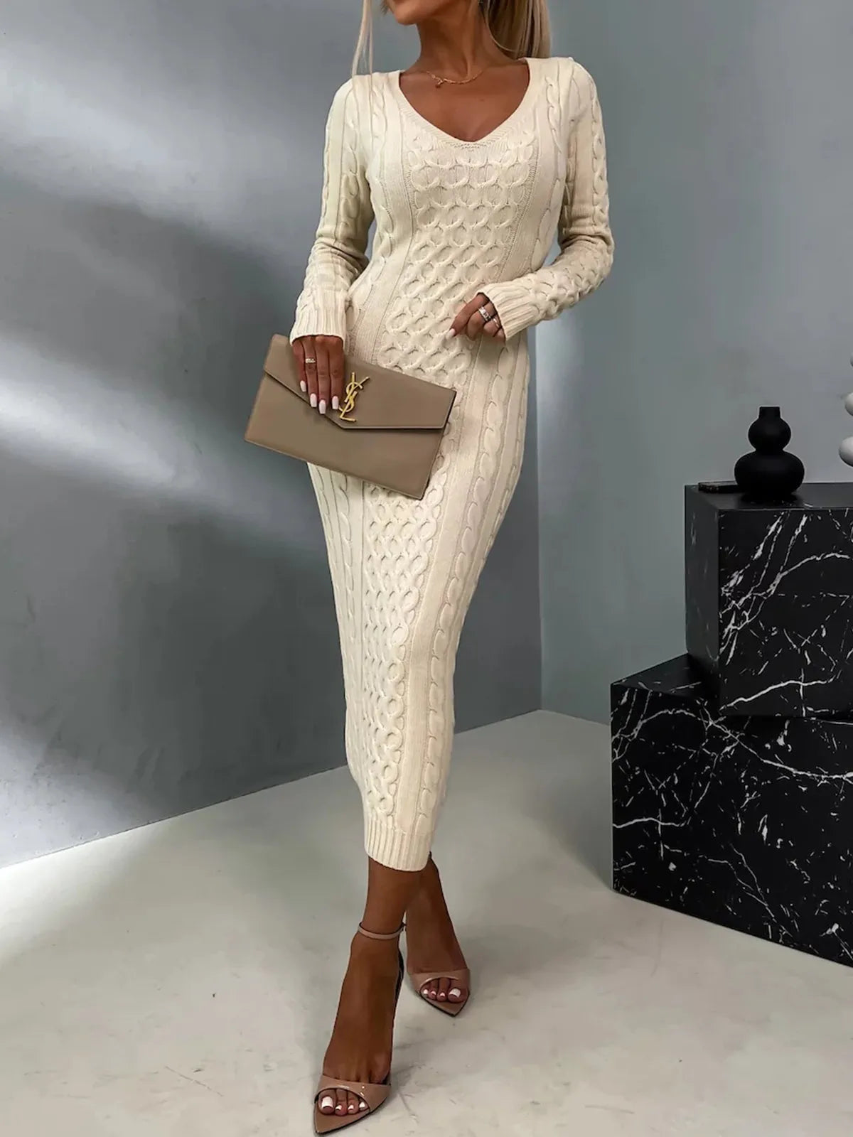 Janaa | Elegante Kanten Achterkant Sweaterjurk