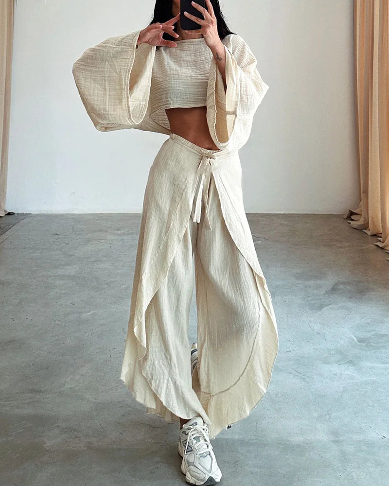 Elzira | Comfy tweedelige set met splitstropdas