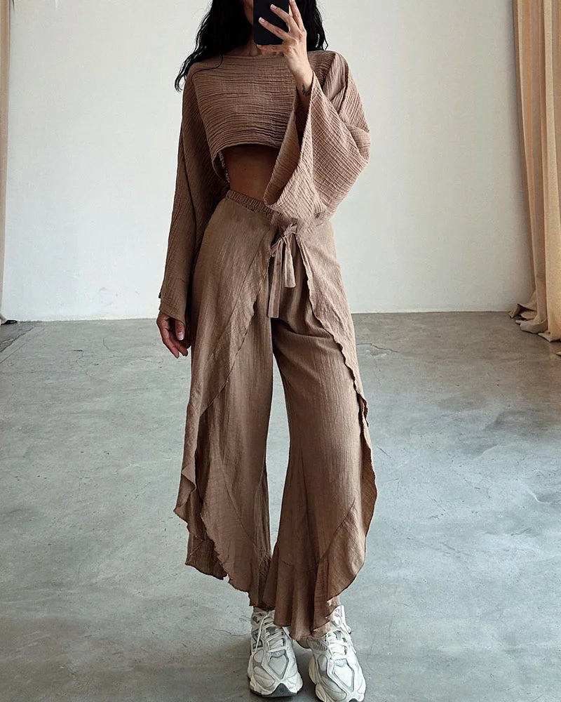 Elzira | Comfy tweedelige set met splitstropdas