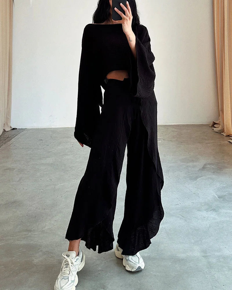 Elzira | Comfy tweedelige set met splitstropdas