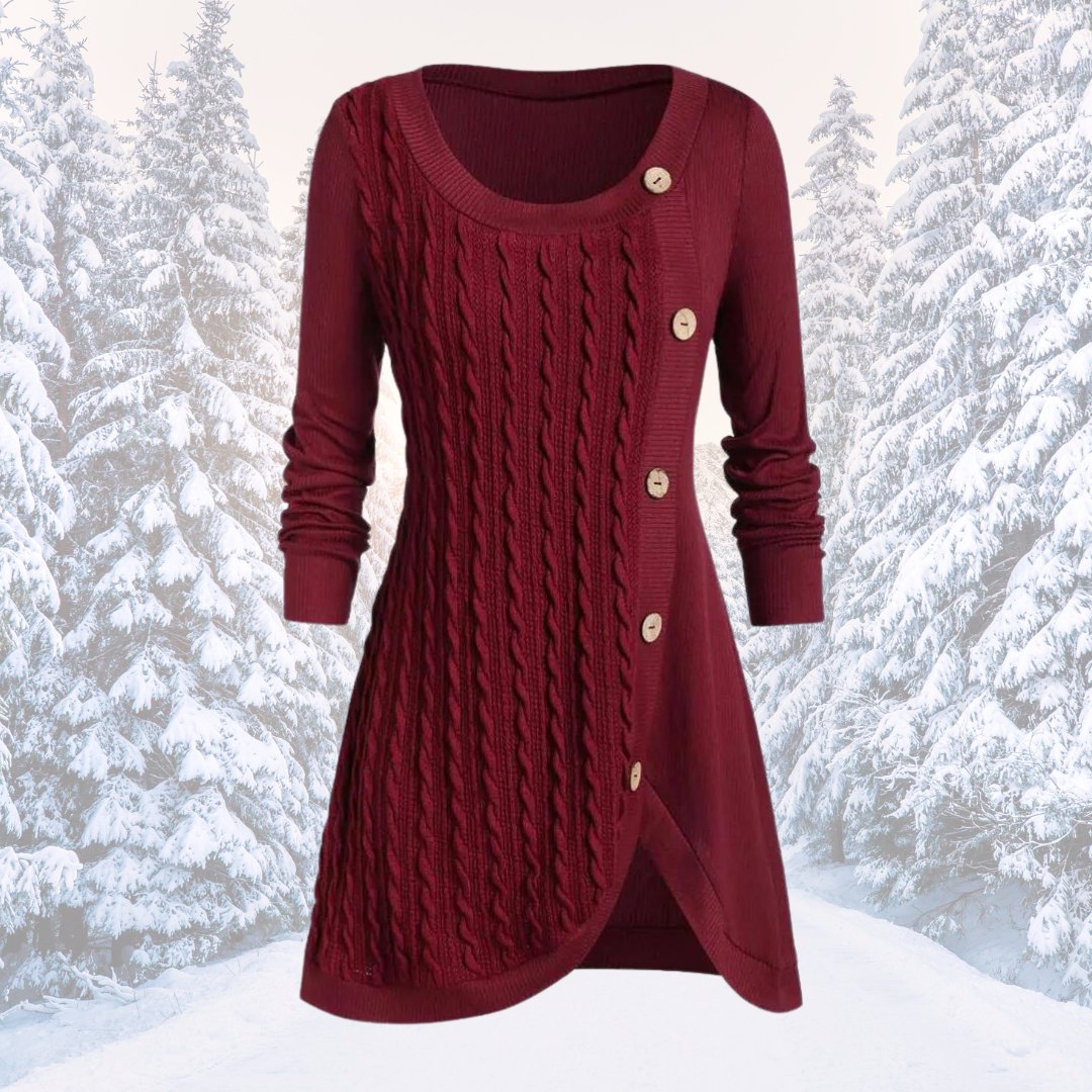 Layla | Comfy tuniek trui met effen knopen