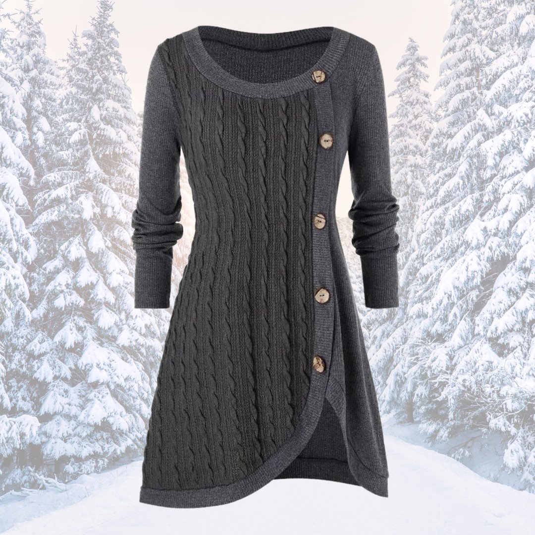 Layla | Comfy tuniek trui met effen knopen