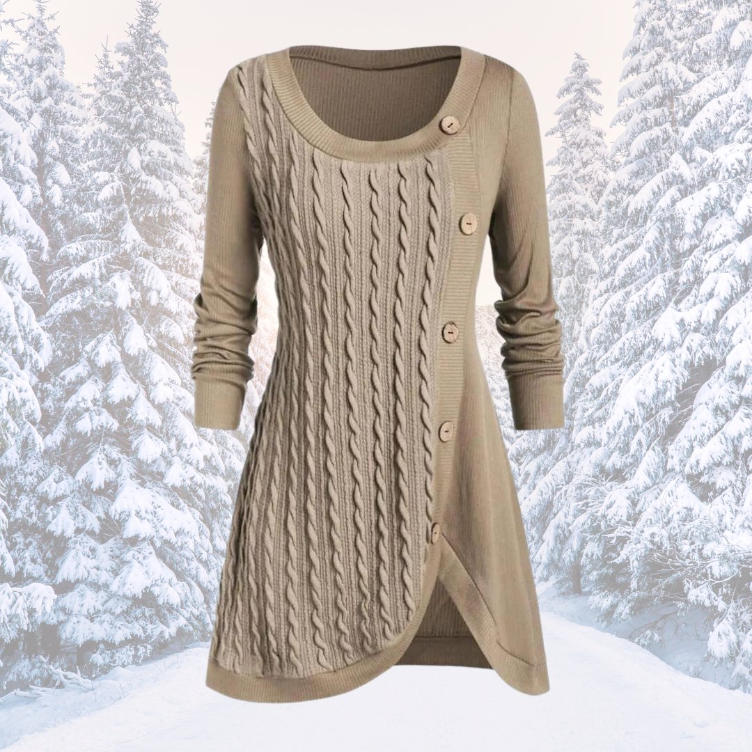 Layla | Comfy tuniek trui met effen knopen