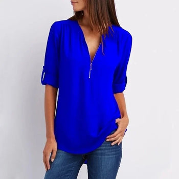 Ivalyn | Elegante 3/4 Mouw Rits Blouse